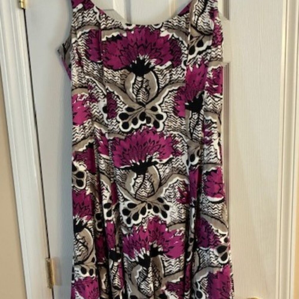 Nine West Women's Purple Black Gothfairy Cotton Sleeveless Fit Flare Dress Sz 14